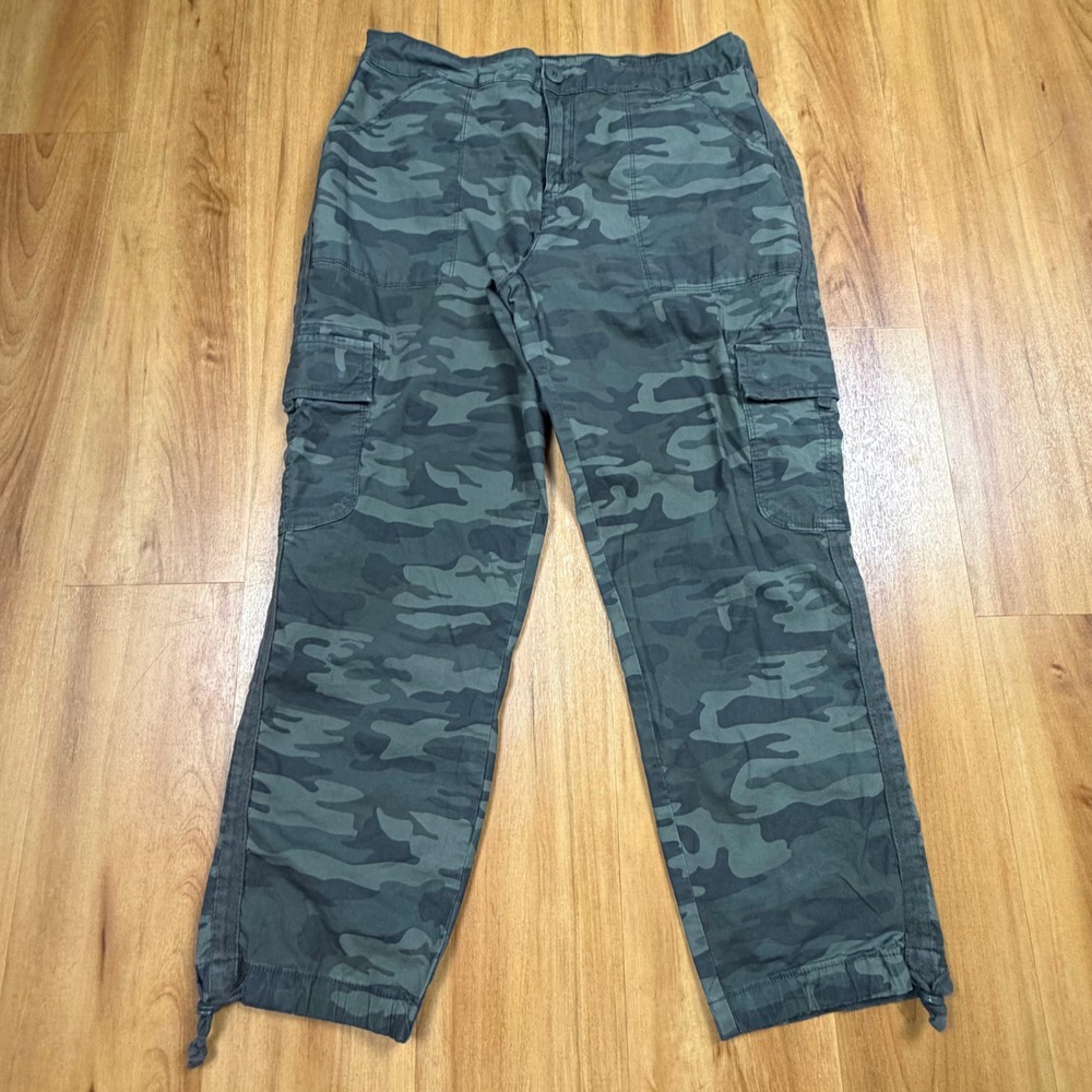 Social Standard by Sanctuary Womens Green Camo Cargo Pants Large Drawstring Hem